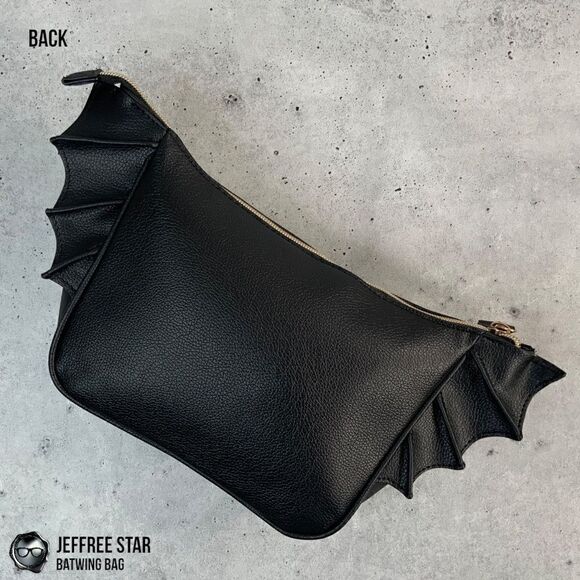 JEFFREE STAR BAT PURSE ZIPPER MAKEUP COSMETIC BAG IN BLACK VEGAN LEATHER BATWING - Picture 2 of 16
